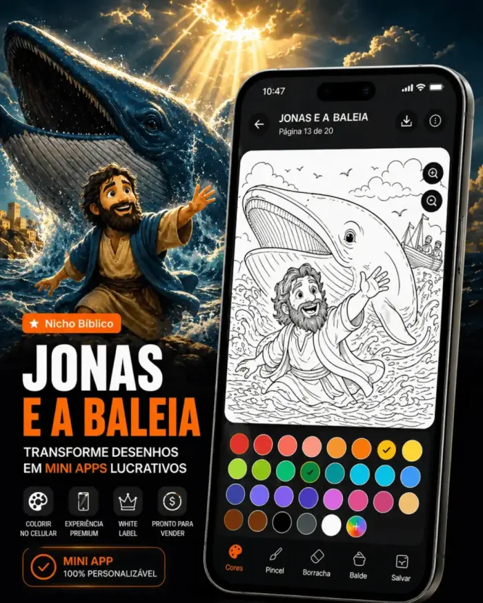 Info app de colorir Jonas e a Baleia